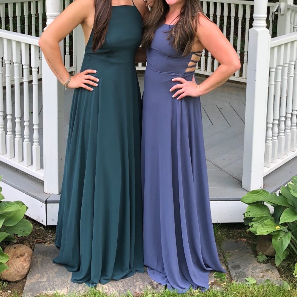 Lulu’s Floor Length Blue/Grey Dress | Strappy Back